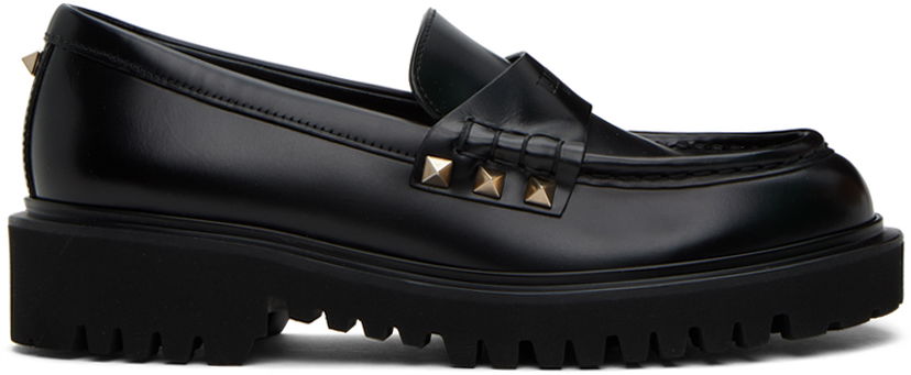 Tøj Valentino Valentino Garavani Rockstud Calfskin Loafers Sort | 3W0S0HW9AWE