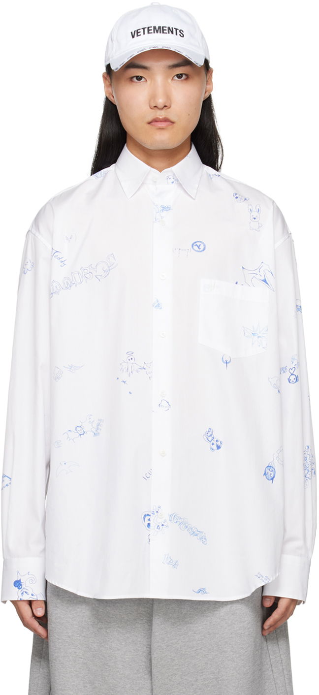 Skjorte VETEMENTS Scribbled Shirt Hvid | UE64SH120W