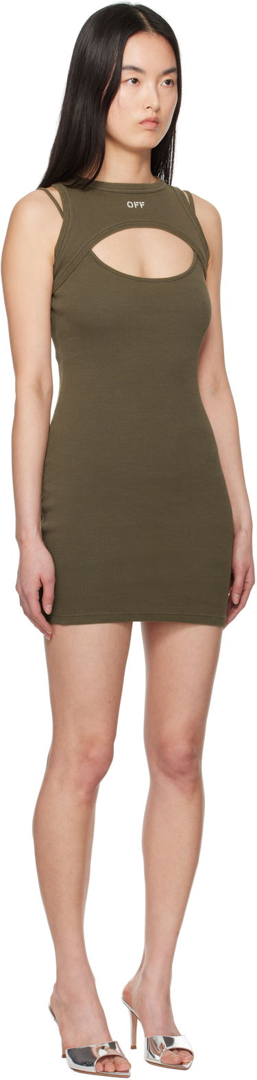 Kjole Off-White Off-White Stamp Ribbed Cut-Out Minidress Grøn | OWDB496S25JER0025401, 1