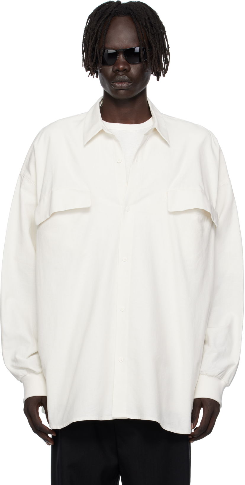 Skjorte Fear of God ESSENTIALS Long-Sleeve Oxford Shirt with Flap Pockets Hvid | 186SP254424F