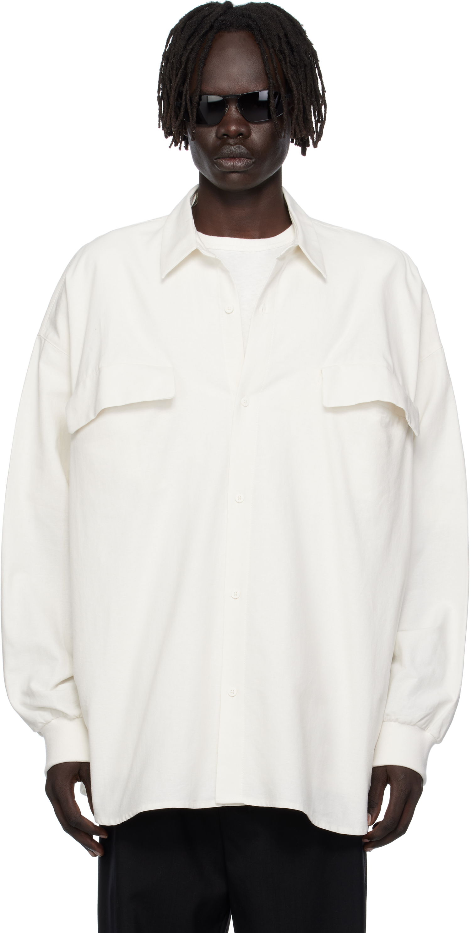 Skjorte Fear of God ESSENTIALS Long-Sleeve Oxford Shirt with Flap Pockets Hvid | 186SP254424F, 0