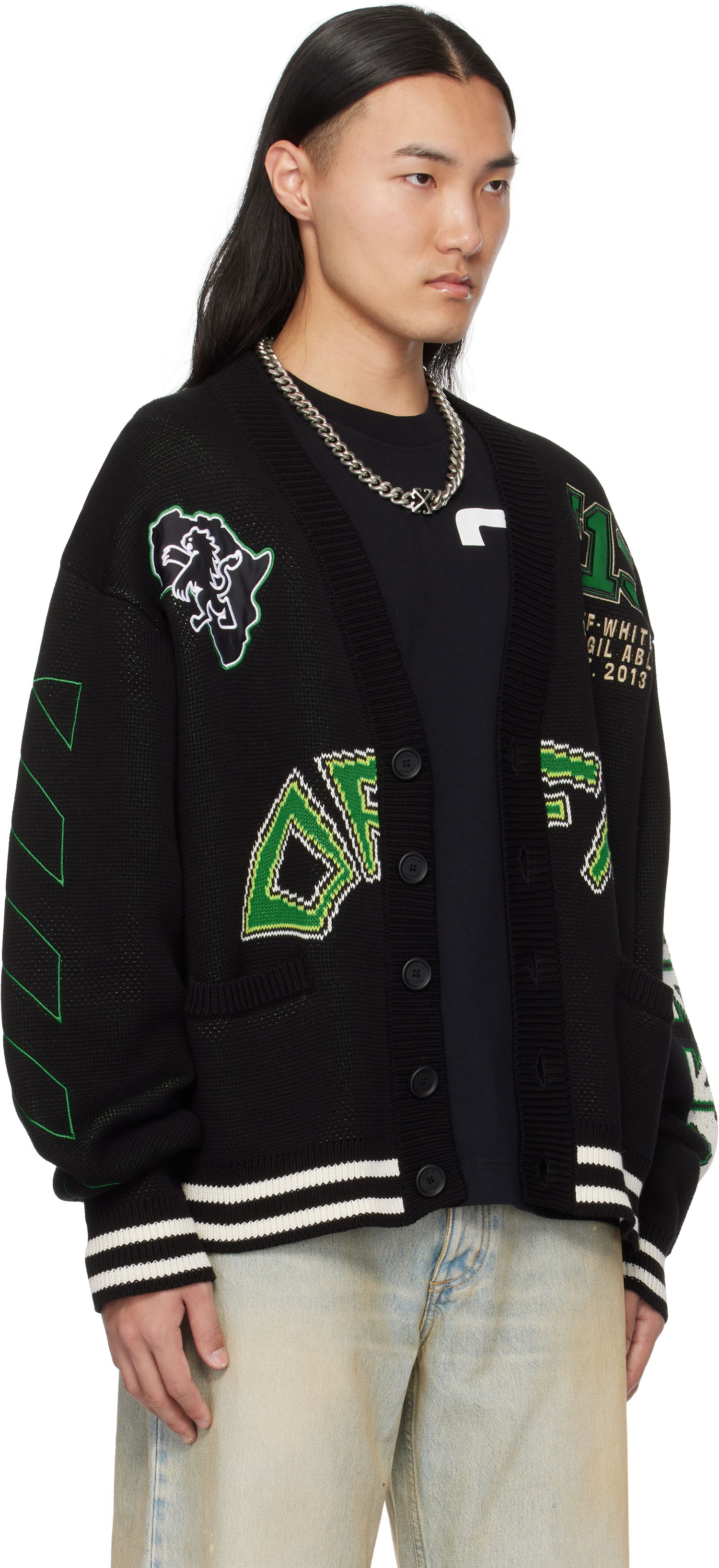 Sweater Off-White Varsity Cardigan Sort | OMHB019S25KNI0021057, 1