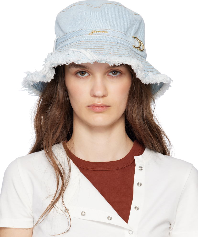 Hat GANNI GANNI Denim Beach Hat with Logo Blå | A6559