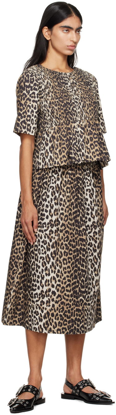 T-shirt GANNI GANNI Smocked Leopard Print Blouse Beige | W0205, 3