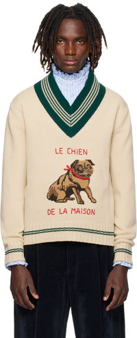 Valentino 'Le Chien De La Maison' Jacquard Wool V-Neck Sweater