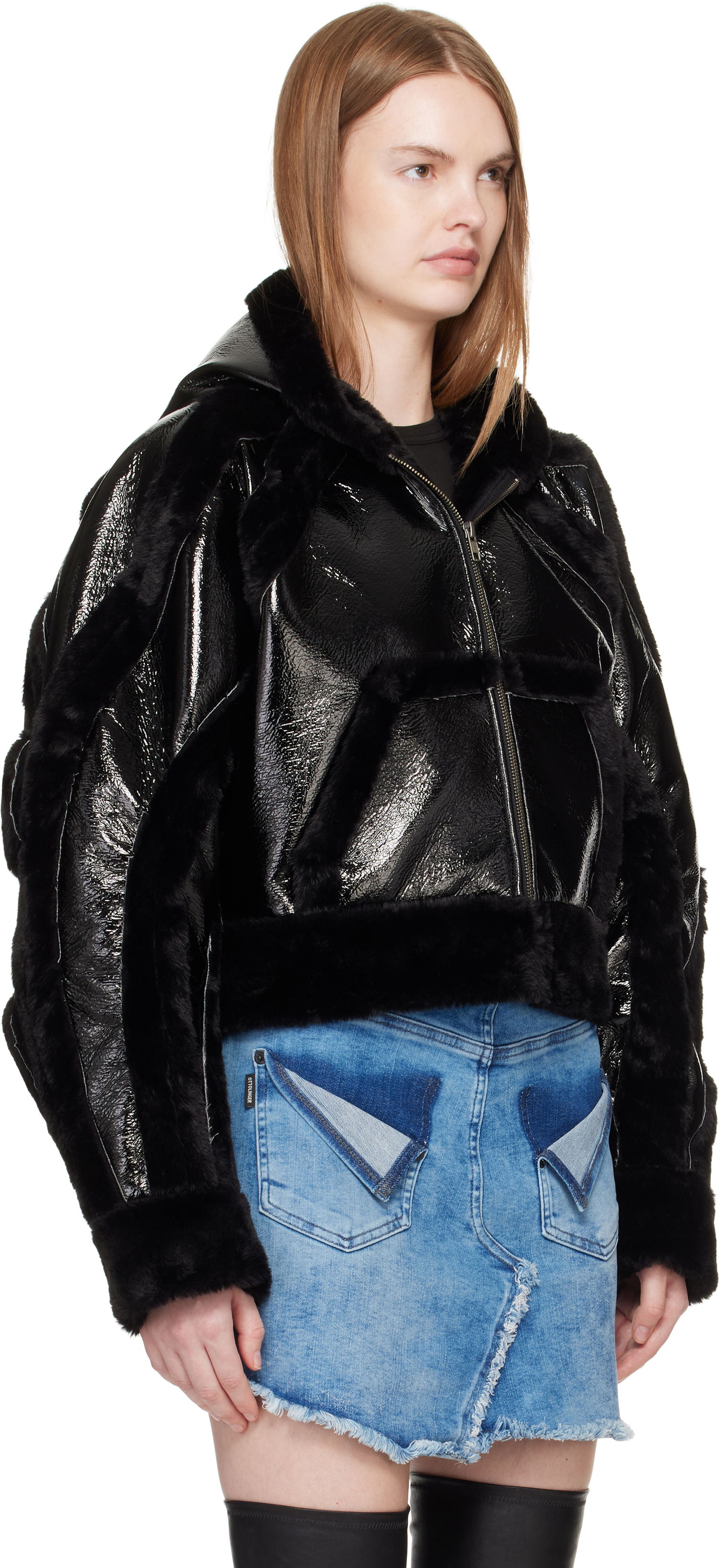 Jakke Ottolinger Ottolinger Fitted Faux-Fur Hooded Jacket Sort | 109-702409-01, 1
