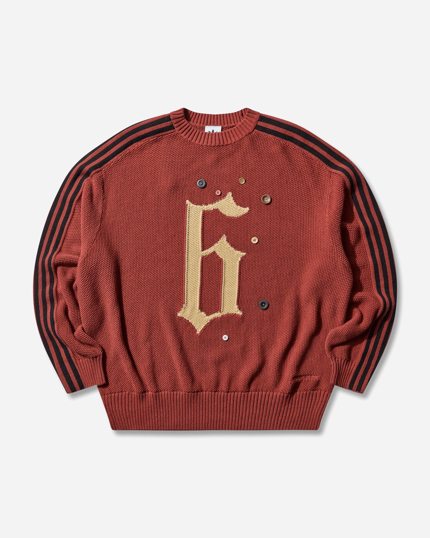 Sweater adidas Originals SFTM Knit Crew Neck Sweater with Gothic F Applique, Decorative Buttons, and Striped Sleeves Rød | KC0327, 0
