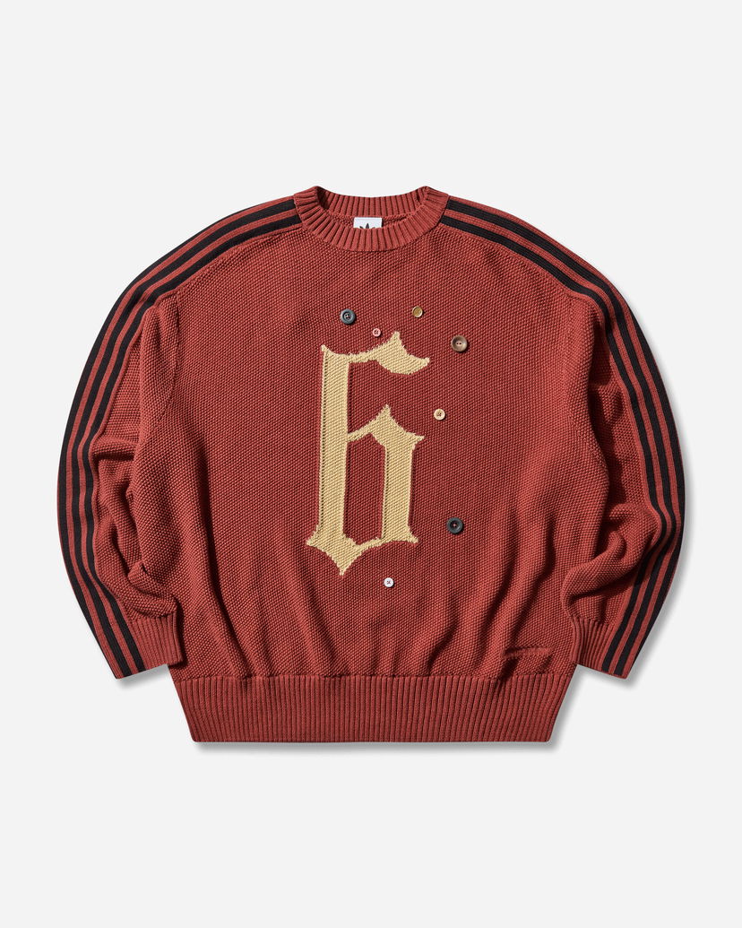 Sweater adidas Originals SFTM Knit Crew Neck Sweater with Gothic F Applique, Decorative Buttons, and Striped Sleeves Rød | KC0327