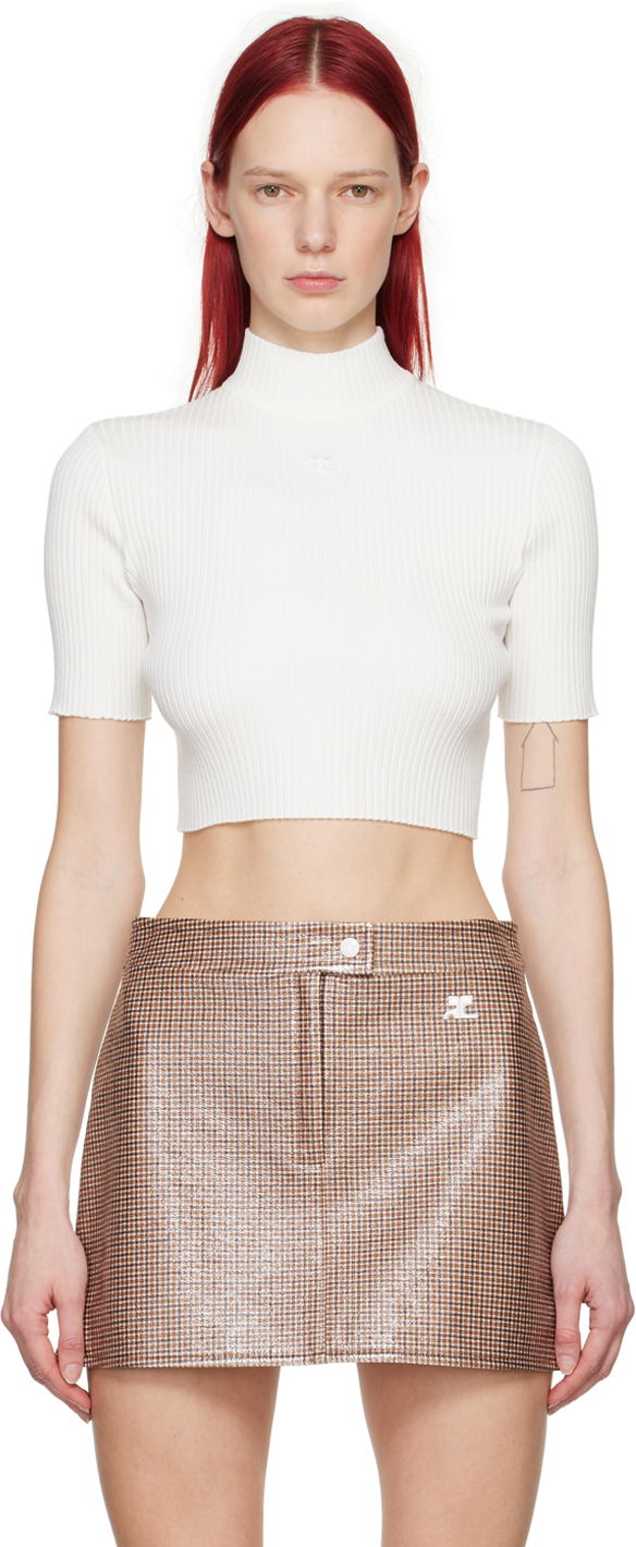 Crop top Courrèges Cropped Fitted T-Shirt Hvid | 124MPU135FI0001