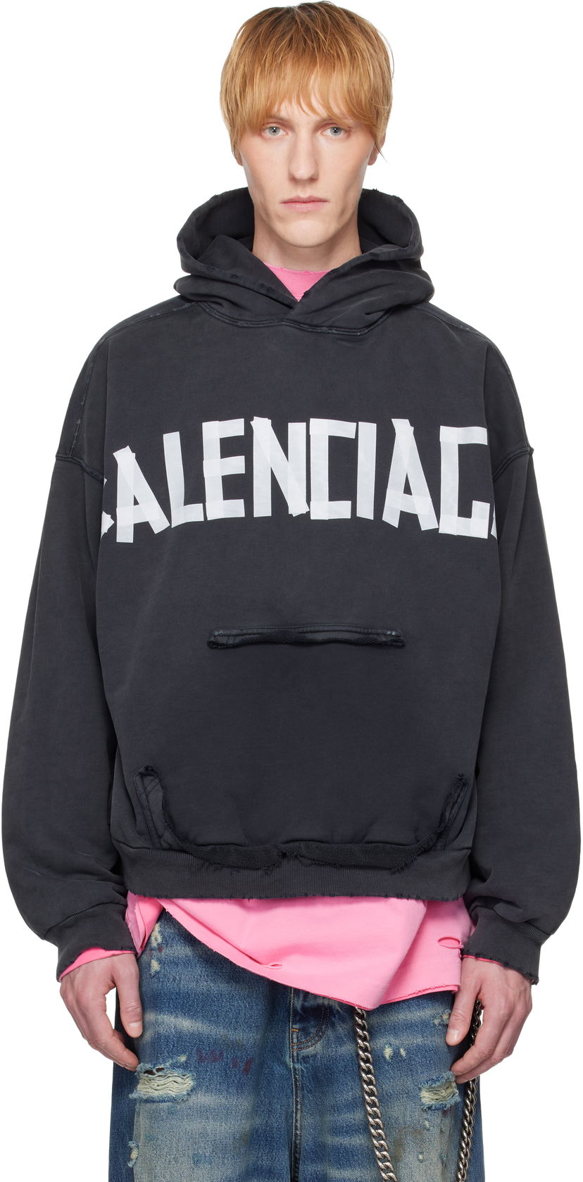 Sweatshirt Balenciaga Balenciaga Tape Type Ripped Pocket Hoodie Sort | 744441TRVK2