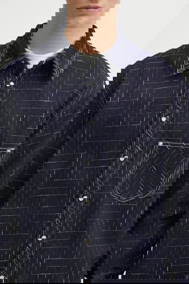 Skjorte KENZO Weave Casual Relaxed Fit Denim Shirt with Classic Collar Flerfarvet | FF65DC4226V1, 4