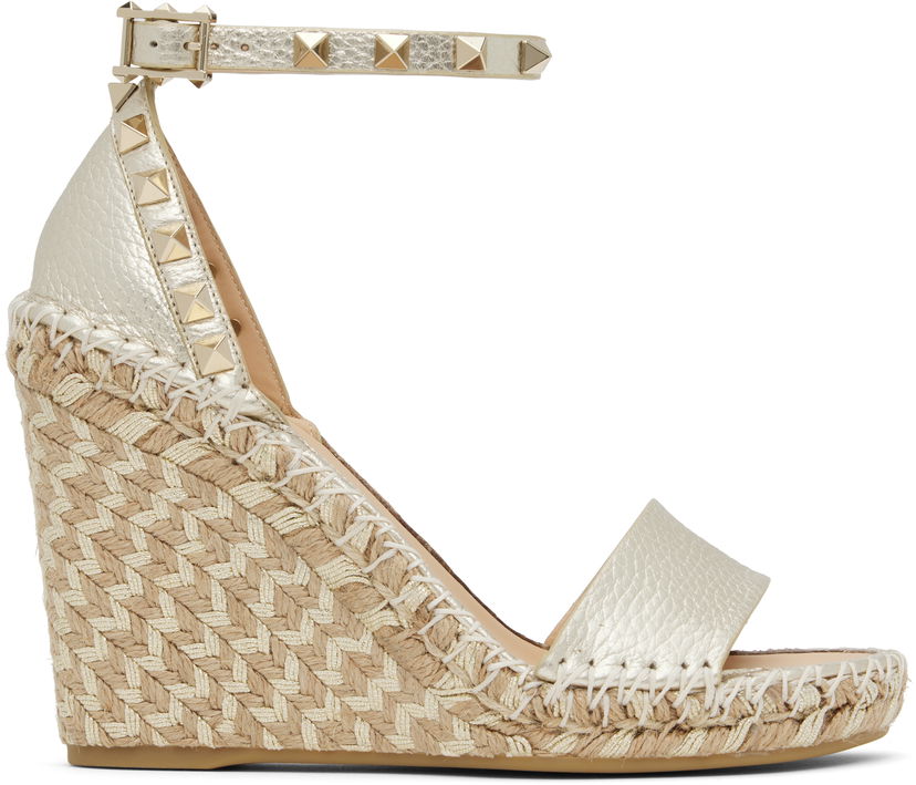 Tilbehør Valentino Valentino Garavani Double Rockstud Grainy Calfskin Wedge Sandals Metalisk | 6W2S0090MFA