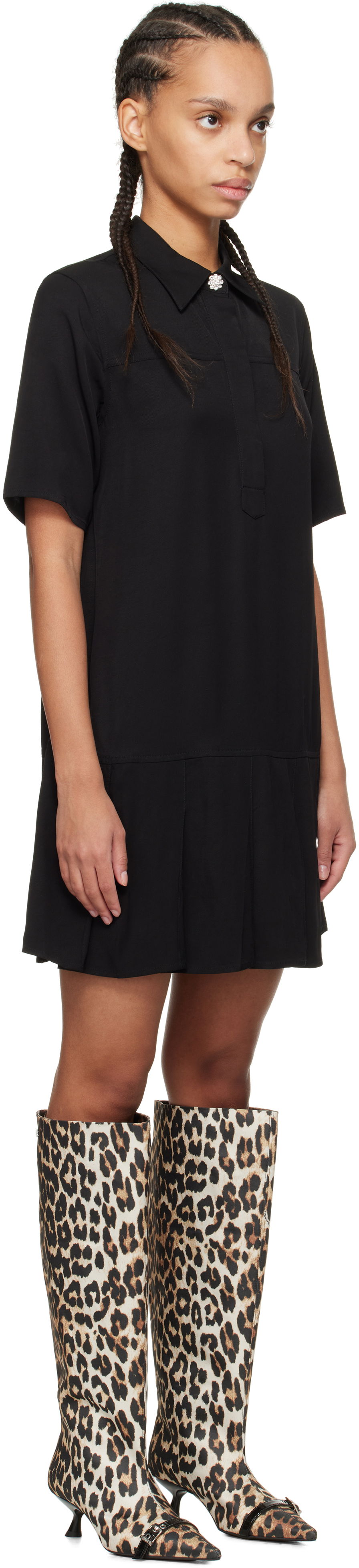 Kjole GANNI GANNI Viscose Twill Mini Dress Sort | W0083, 1