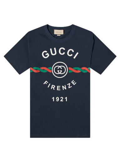 T-shirt Gucci Firenze Print Tee Mørkeblå | 616036-XJD7T-4795