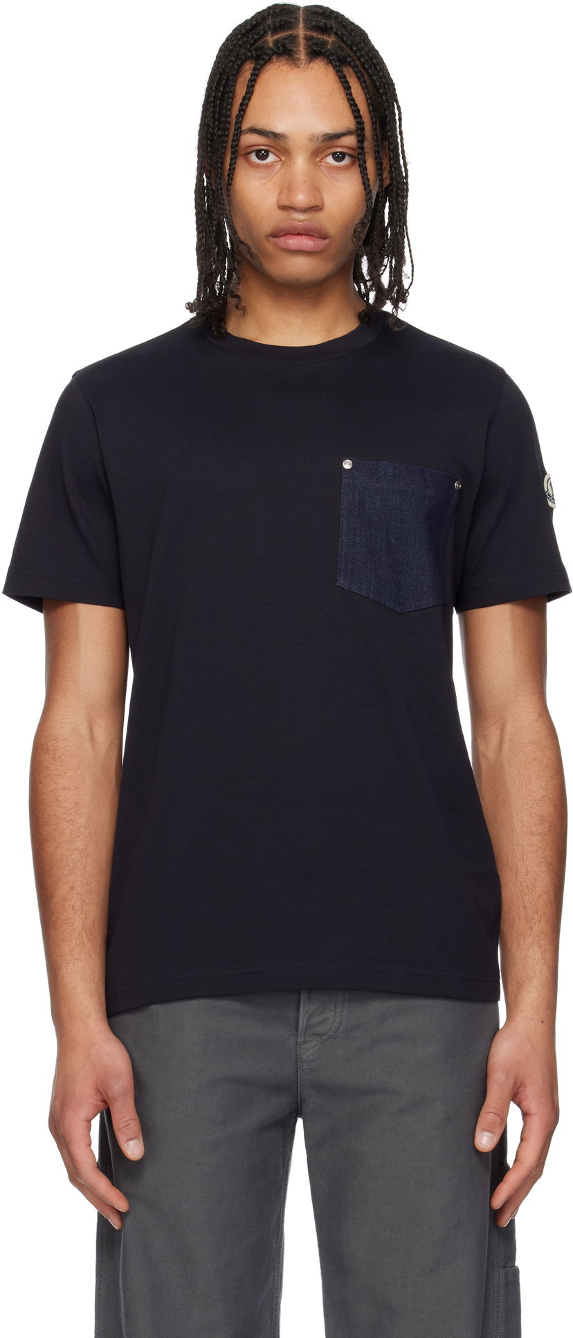 T-shirt Moncler Moncler Cotton & Denim Pocket T-Shirt Mørkeblå | K10918C0003989AKK