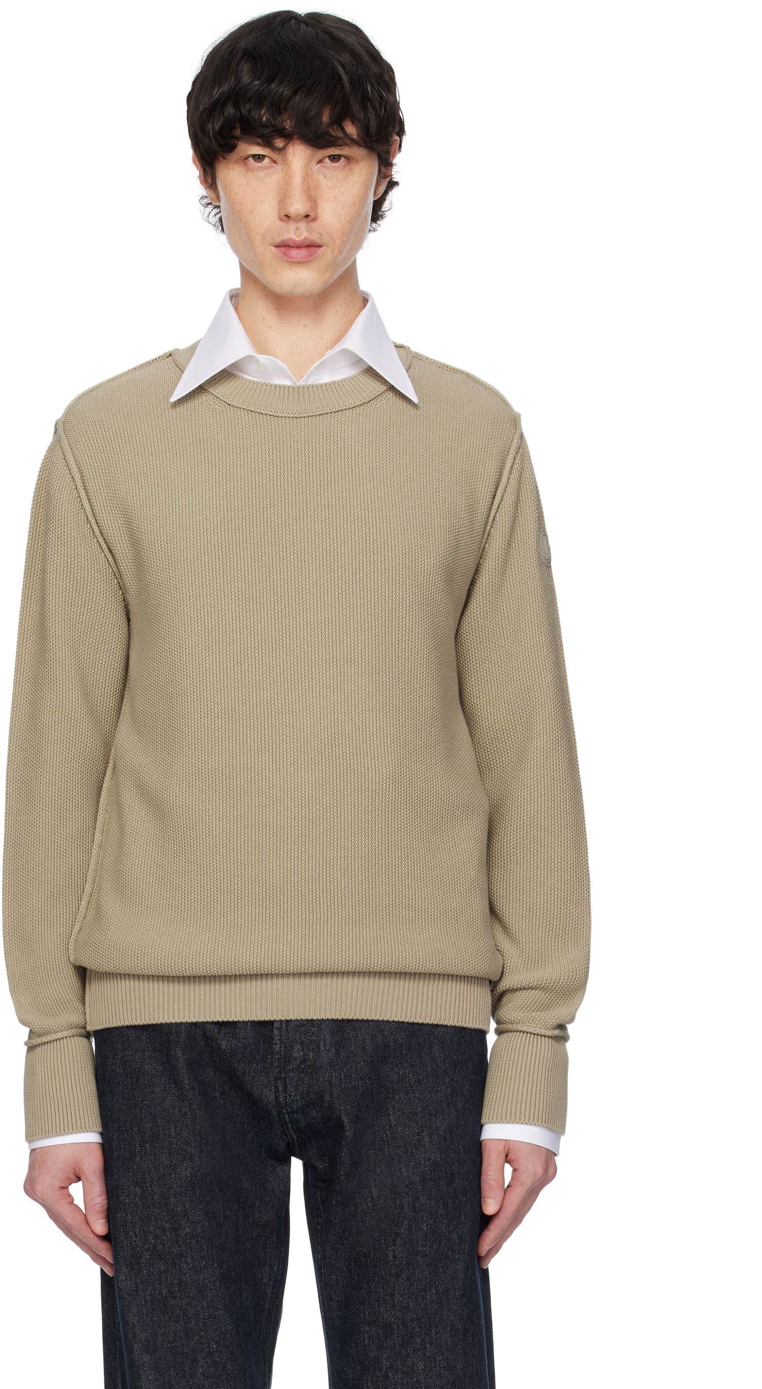 Sweater Moncler Moncler Textured Cotton Sweater Beige | K10919C00001M1367, 0