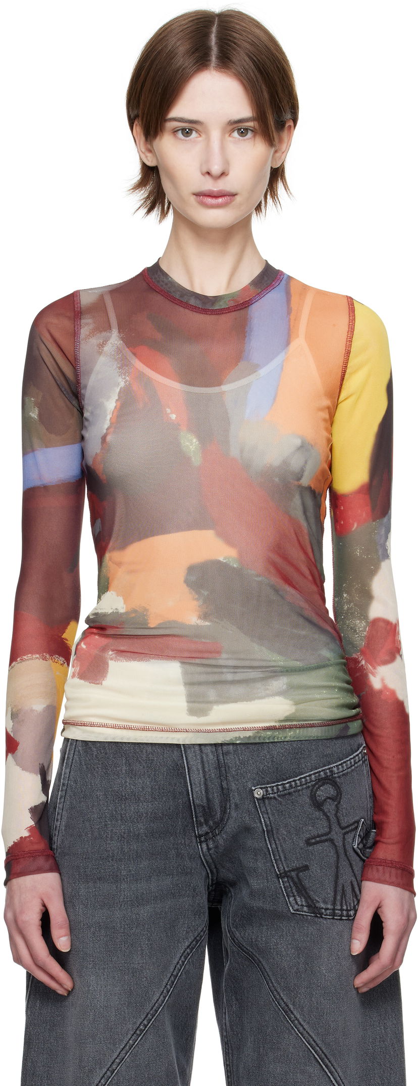 T-shirt JW Anderson JW Anderson Abstract Print Sheer Long Sleeve T-Shirt Flerfarvet | JO0138-PG1723
