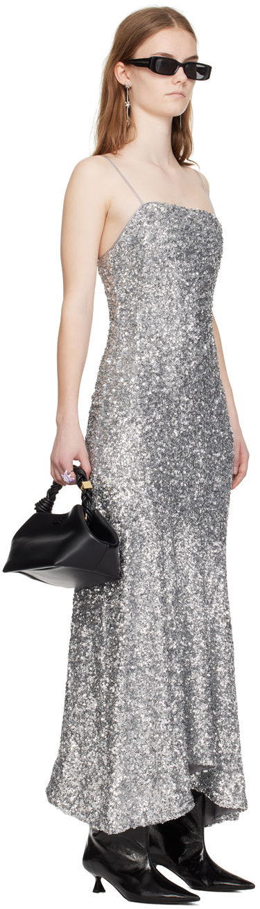 Kjole GANNI GANNI Sequin Maxi Dress Grå | F9053, 1