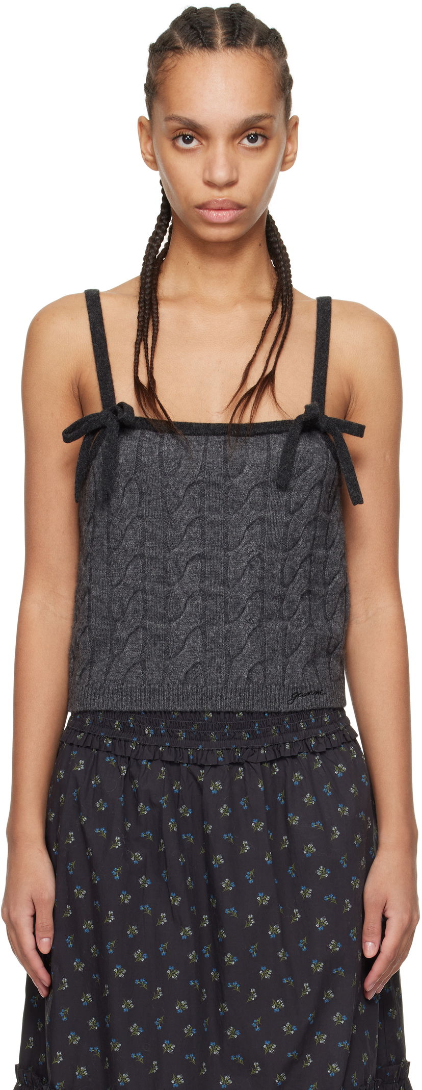 Tanktop GANNI Gray Cashmere Mix Strap Tank Top Sort | K2417