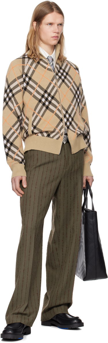 Sweater Burberry Burberry Check Wool Mohair Blend Zip-Up Jacket Beige | 8095087, 3