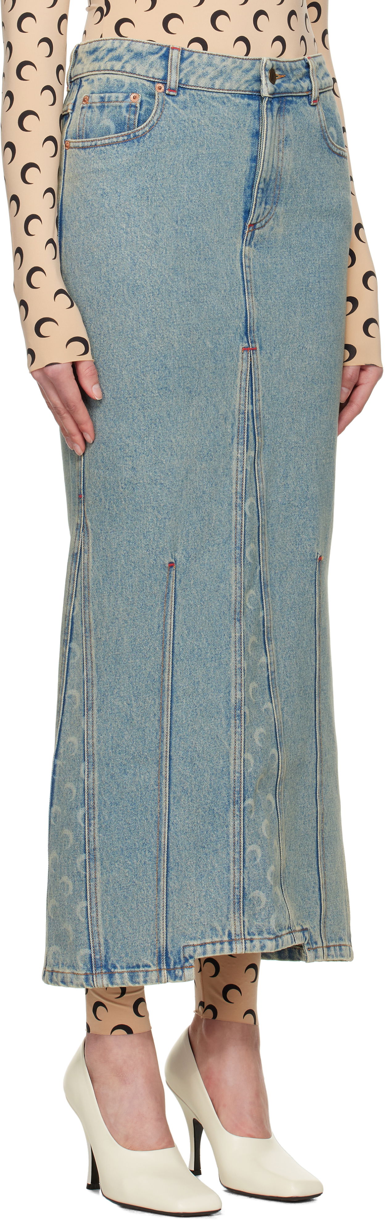 Nederdel Marine Serre Marine Serre Moon Laser Denim Maxi Skirt Blå | WSK074A CDEN0003, 1
