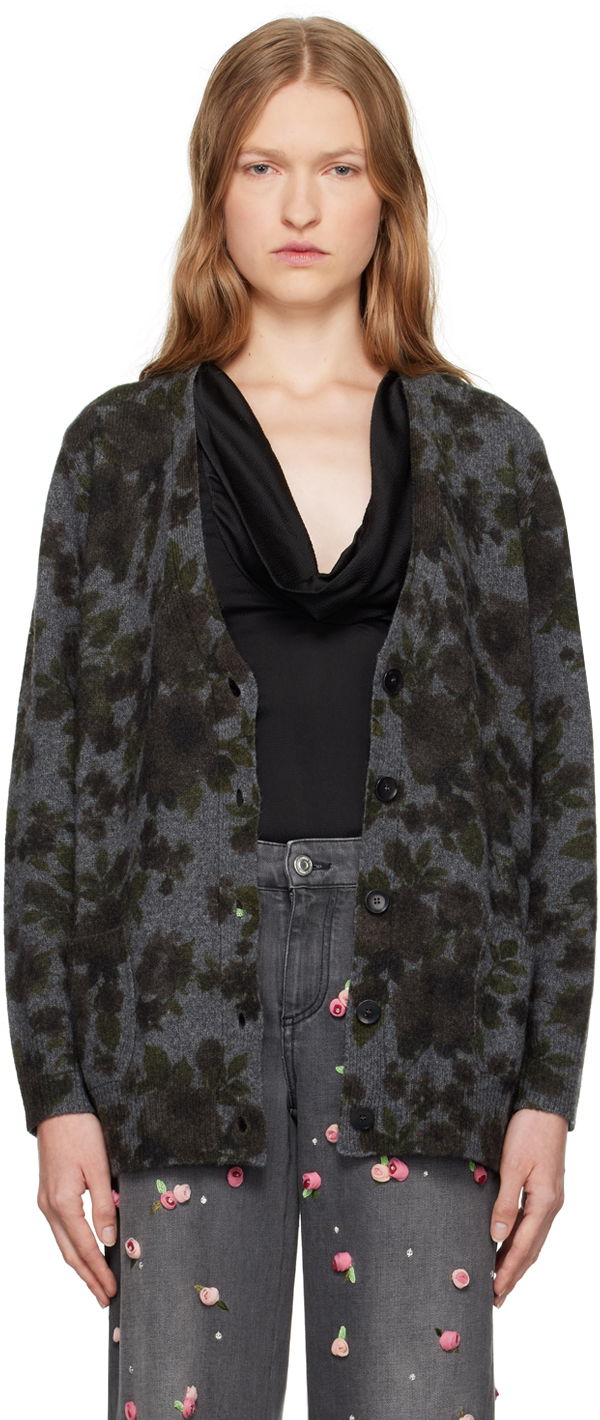 Sweater Blumarine Floral Print Knit Cardigan Grå | A444M105U, 0