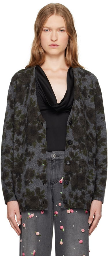 Sweater Blumarine Floral Print Knit Cardigan Grå | A444M105U, 0