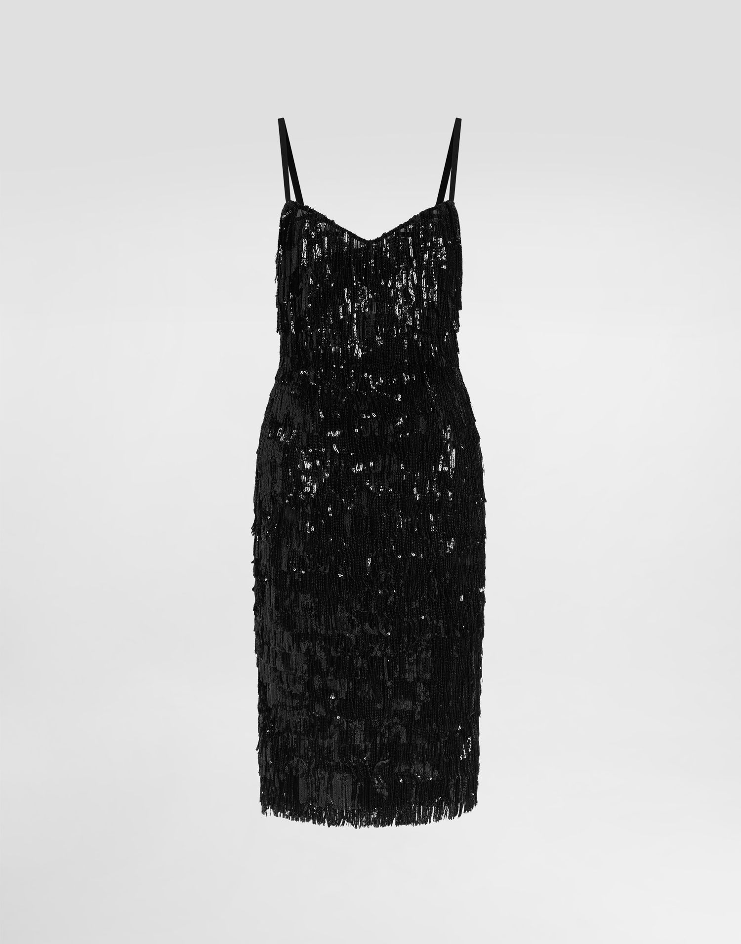 Kjole Dolce & Gabbana Dolce & Gabbana Sequined Fringe Slip Dress Sort | F6TOKTGDC0GS9000, 0