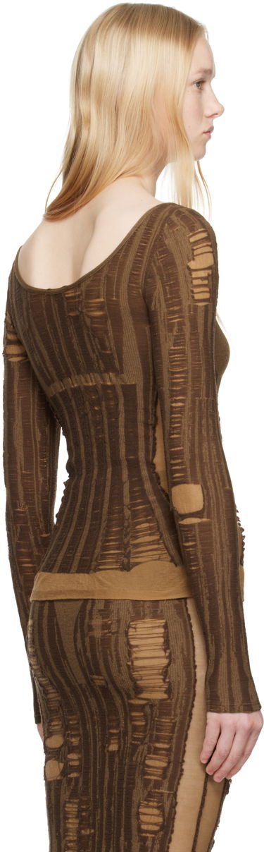 Kjole Diesel Diesel M-Calai Distressed Ribbed Knit Top Brun | A19218 0BJBI, 2