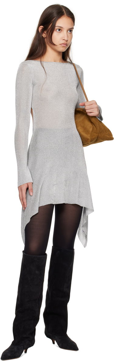 Sweater GUIZIO Guizio Rose Metallic Asymmetrical Minidress Grå | H24411S051, 3