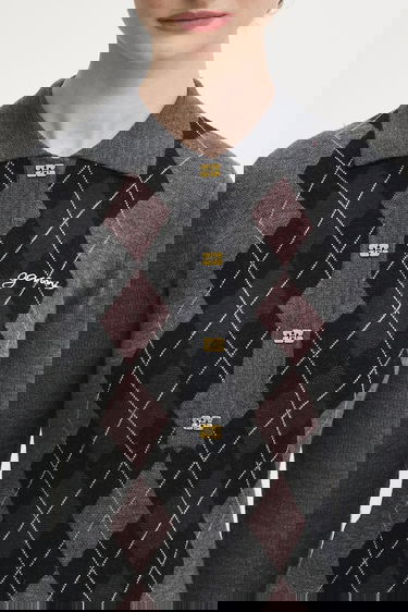 Polo skjorte GANNI Knitted Argyle Polo Top Grå | K2314, 3