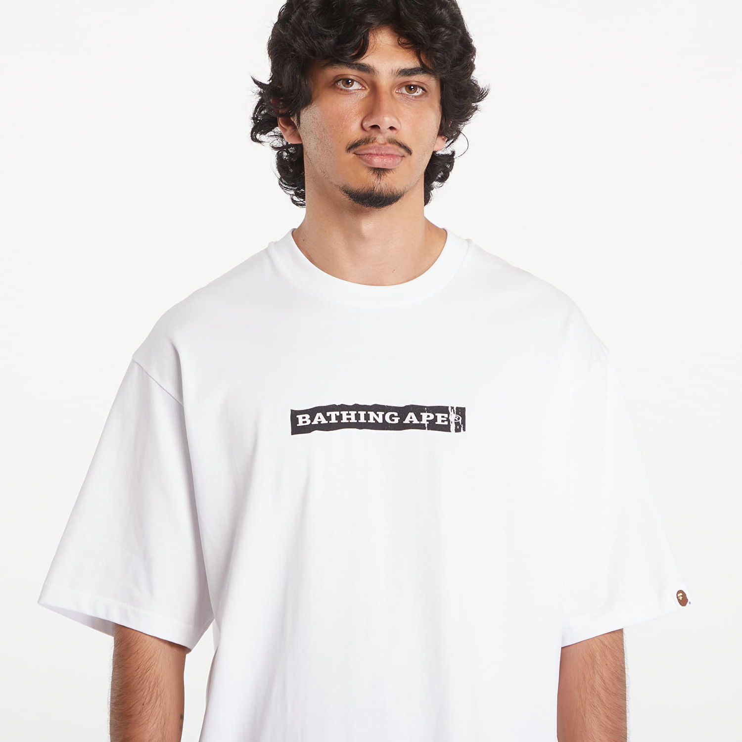 T-shirt BAPE A BATHING APE Screen Print Stencil Logo Relaxed Fit Short Sleeve Tee White Hvid | 001TEK801332M WHT, 1