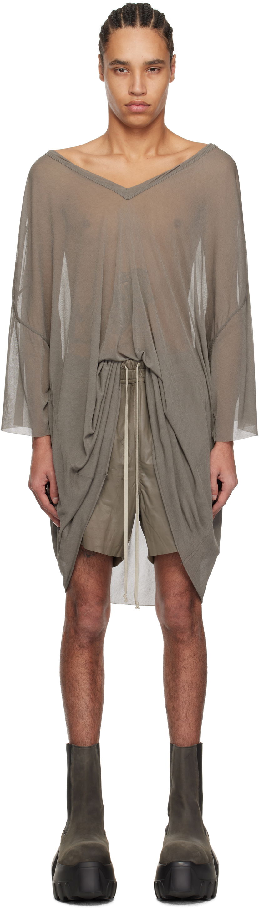 T-shirt Rick Owens Rick Owens Hollywood Tommy V-Neck T-Shirt Grå | RR01E5279 JCR