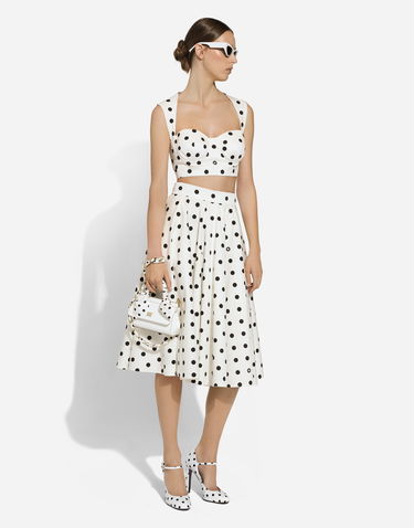 Nederdel Dolce & Gabbana Cotton Drill Calf-Length Circle Skirt With Polka Dot Print Hvid | F4CVMTFSFNMHWZRN, 1