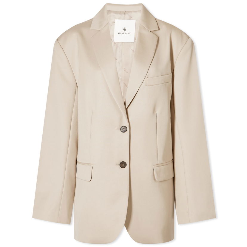 Jakke Anine Bing Quinn Oversized Woven Blazer Beige | A-01-7073-230