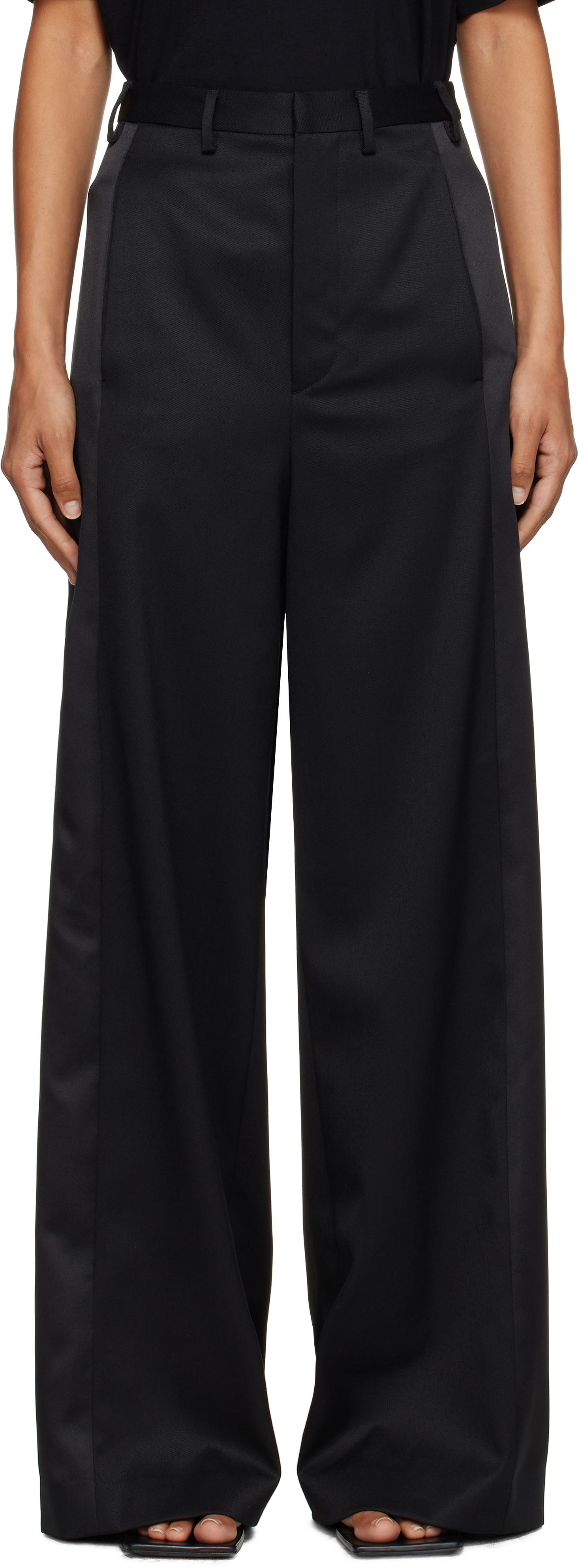 Bukser Maison Margiela MM6 Maison Margiela Tailored Wool Wide-Leg Trousers Sort | S52KA0541 S47848, 0