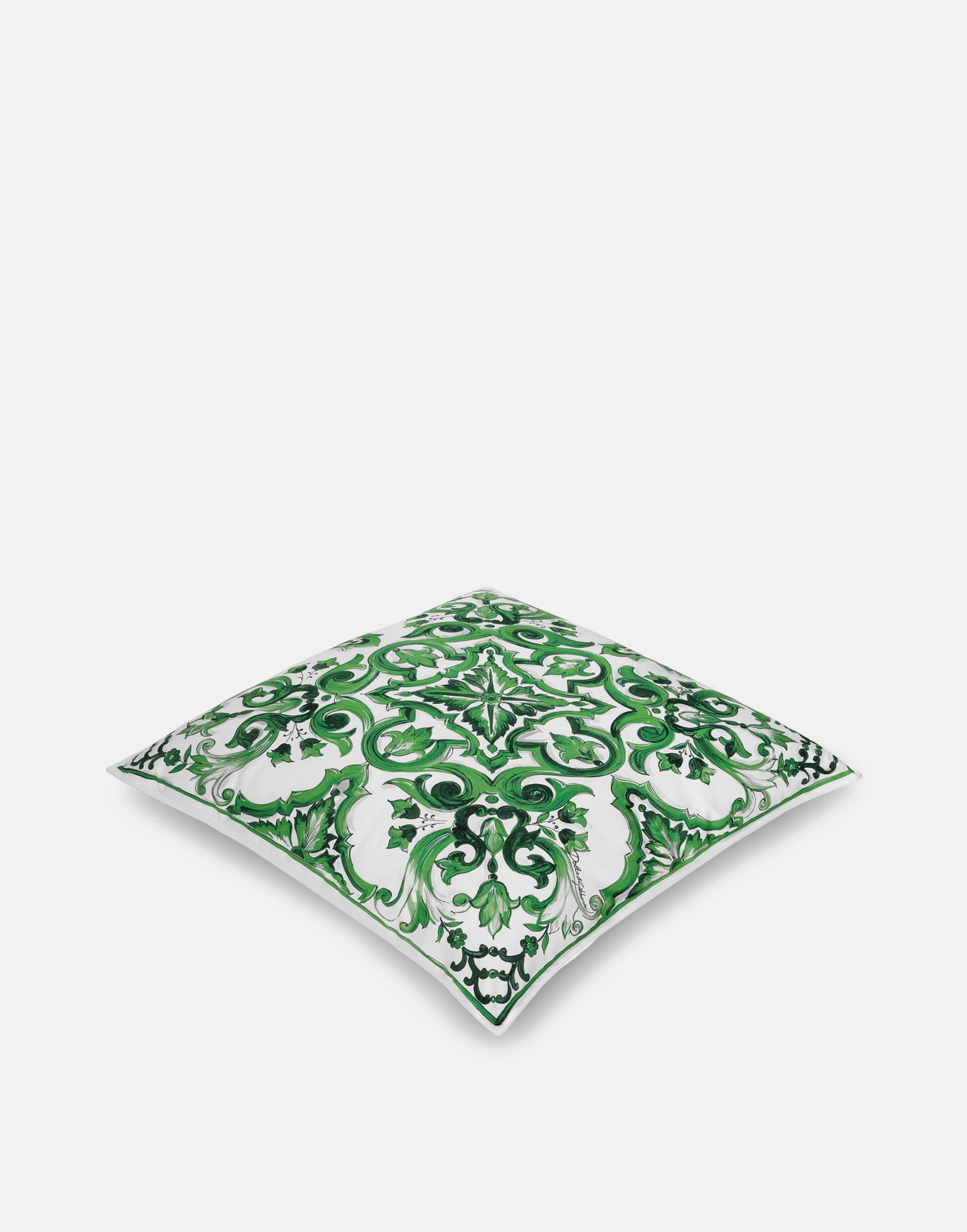 Home decor Dolce & Gabbana Dolce & Gabbana Canvas Cushion Medium with Mediterranean Tile Print Grøn | TCE002TCAA2UV010, 1