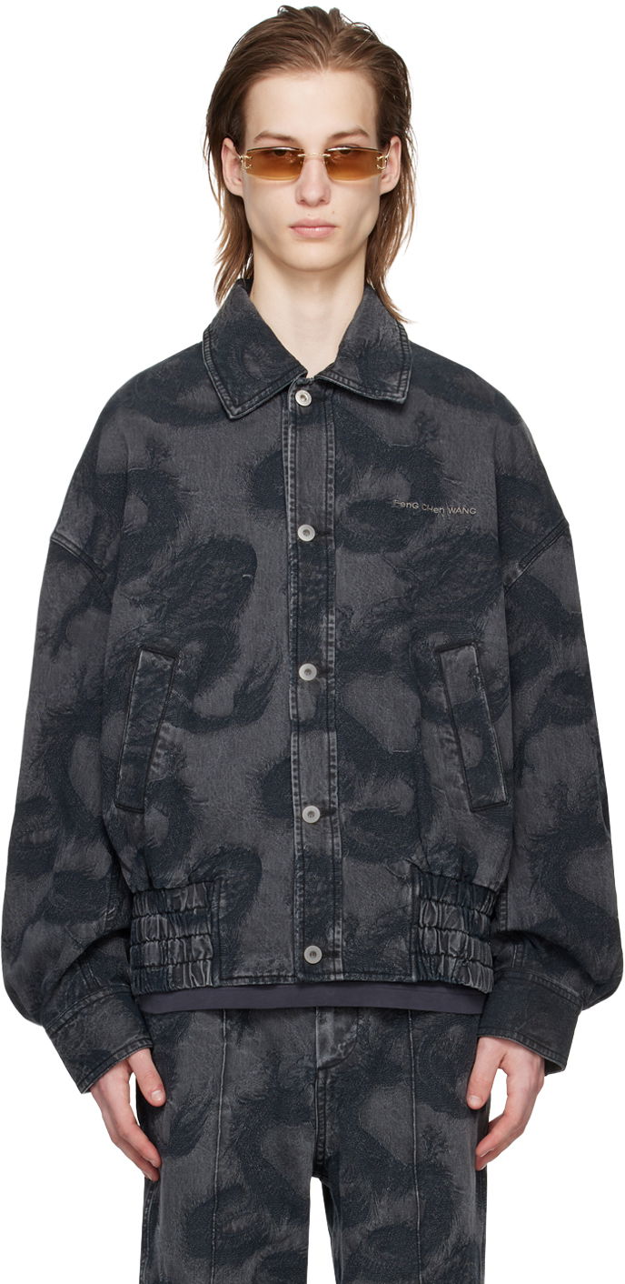 Jakke Feng Chen Wang Feng Chen Wang Dragon Print Denim Jacket Grå | FUS17JK11