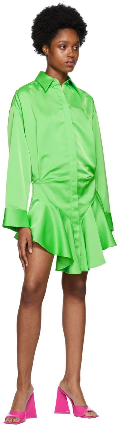Kjole The Attico Attico Candice Satin Mini Shirt Dress Grøn | 228WCA124 E020, 3