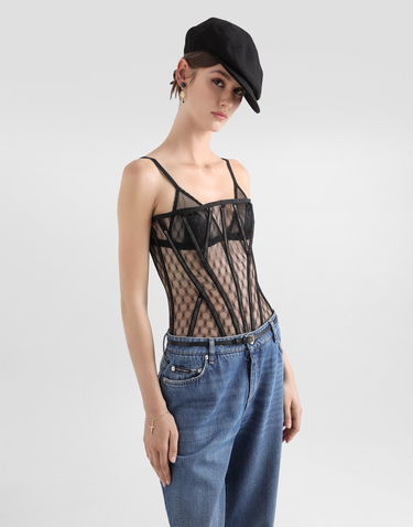 Skjorte Dolce & Gabbana Dolce & Gabbana Mesh Tulle Corset Top Sort | F7AG8TFLSK8N0000, 3