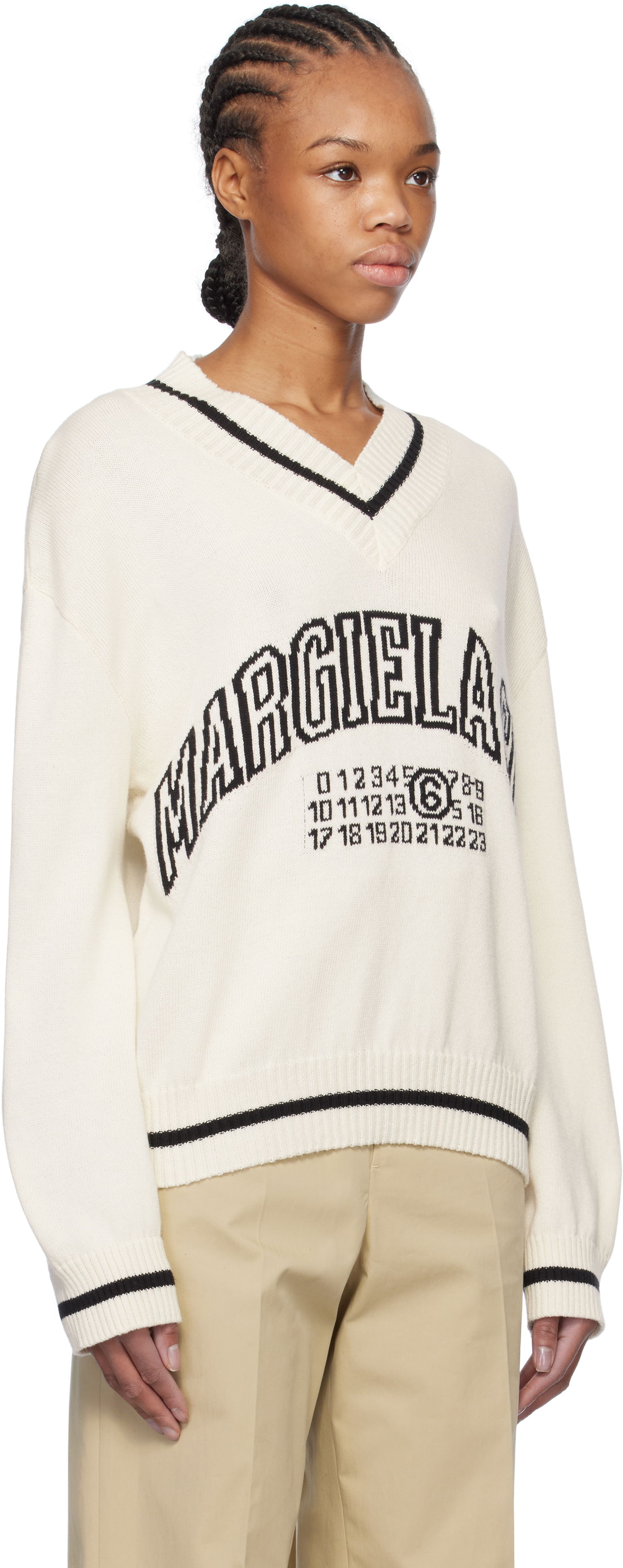 Sweater Maison Margiela MM6 Maison Margiela Varsity Jacquard Sweater Hvid | S52HN0009 M13085, 1