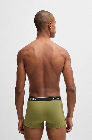 Boksere BOSS BOSS Stretch-Cotton Trunks with Logo Waistbands, Three-Pack Grøn | 50531684, 1