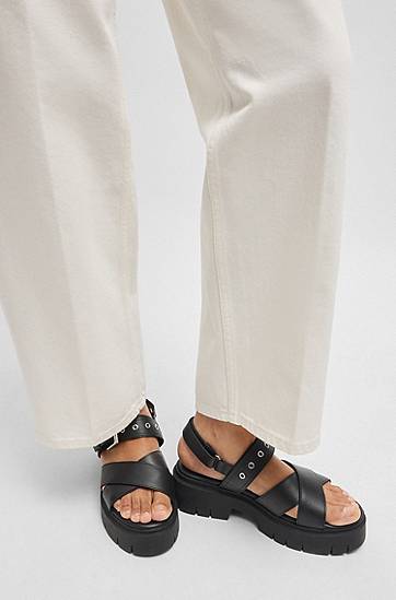 Tilbehør BOSS Buckled Strap Chunky Sole Sandals Sort | 50542072, 1
