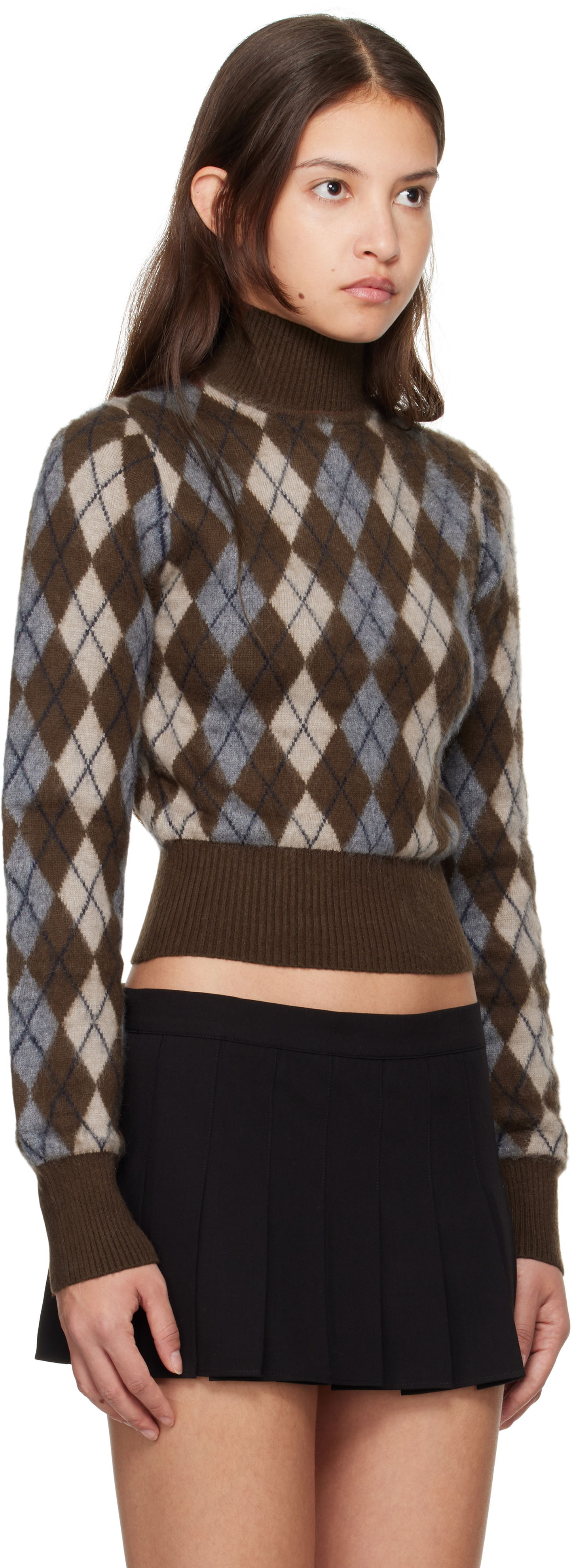 Sweater GUIZIO Guizio Delia Argyle Cropped Turtleneck Sweater Brun | H24603S047, 1