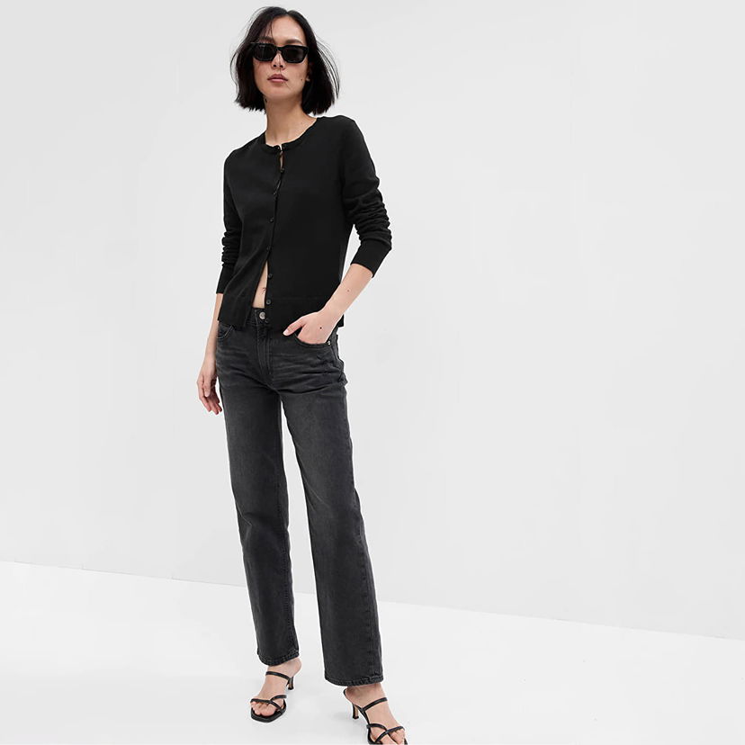Sweater GAP Crew Cardigan True Black V2 Sort | 443176-06