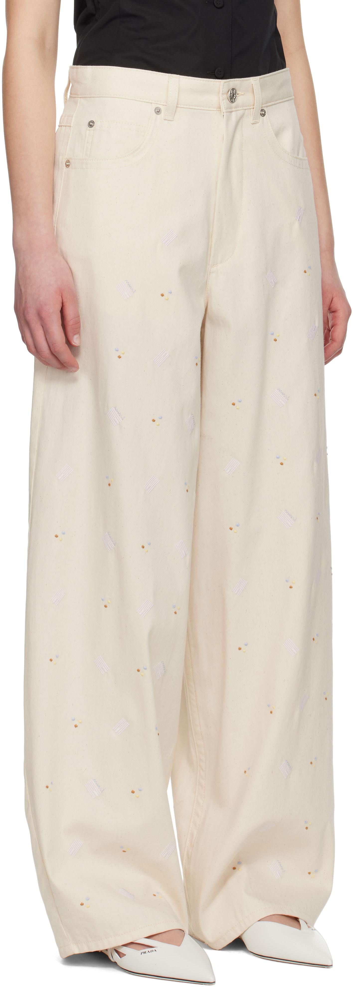 Jeans Marni Marni Embroidered Denim Jeans Beige | PAJD0586S0 USCX58, 1