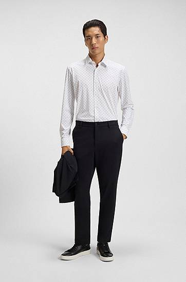 Skjorte BOSS Slim-fit printed performance-stretch jersey shirt Hvid | 50550654, 1