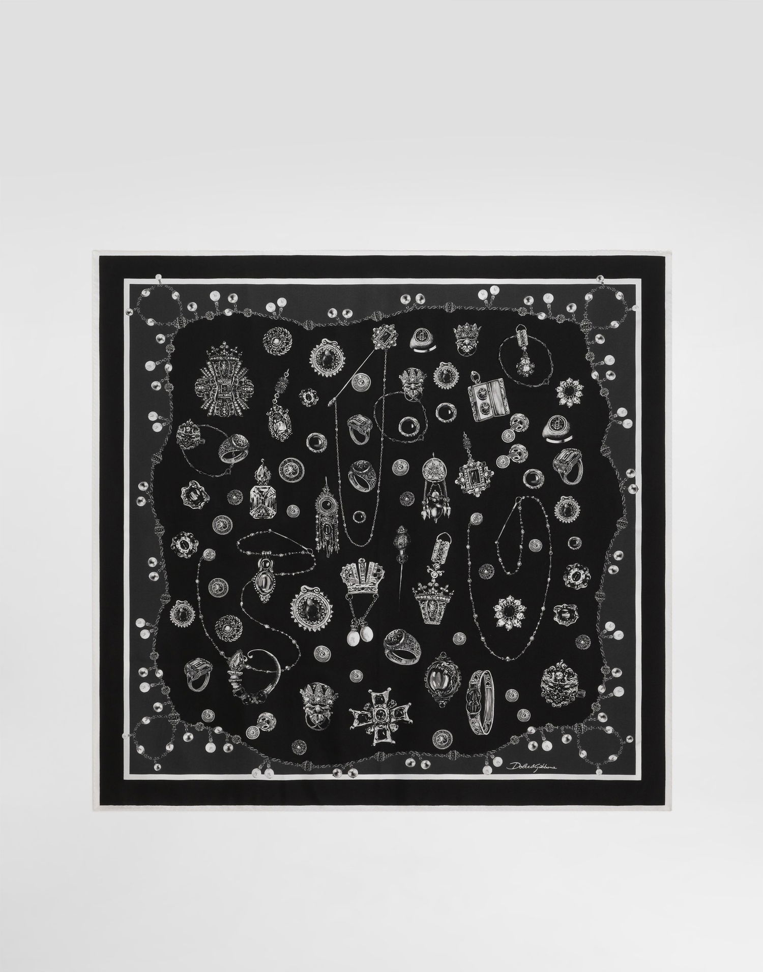 Tørklæde Dolce & Gabbana Dolce & Gabbana Medals-Print Silk Twill Square Scarf Sort | GQ348EG0WUSHN5QP, 0