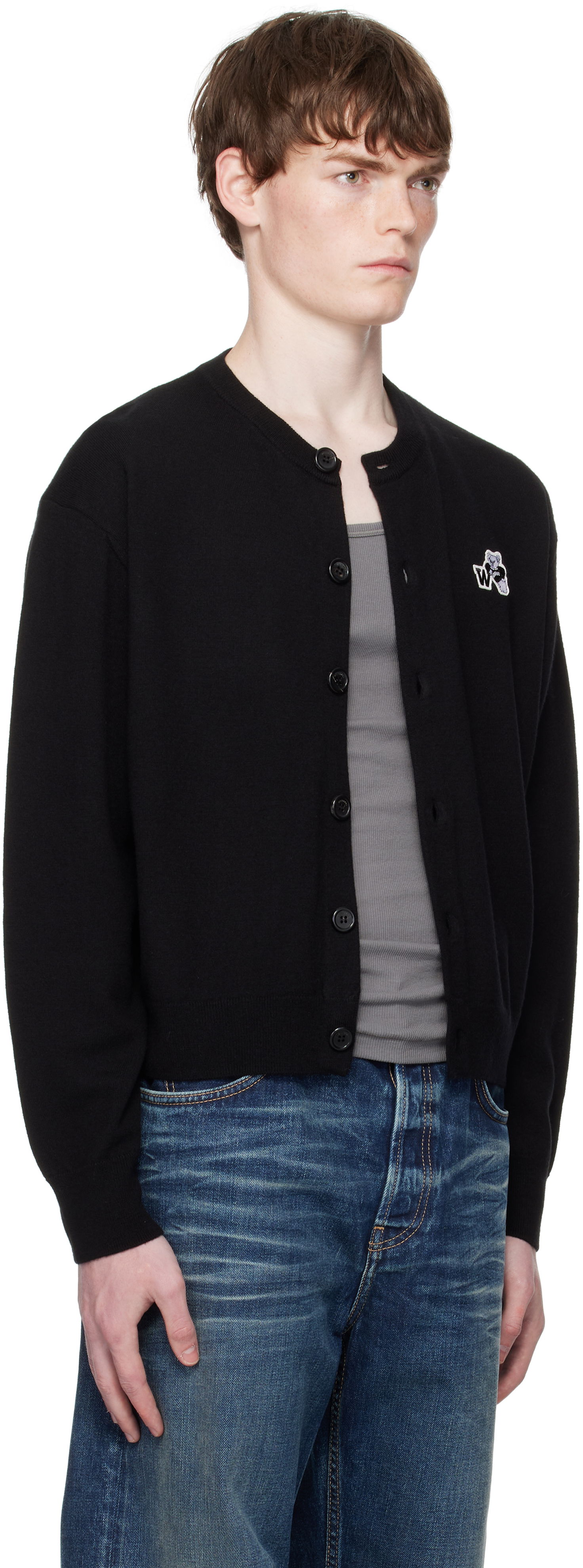 Sweater We11done We11done Teddy Logo Cardigan Sort | WD-KC2-25-611-U-BK, 1