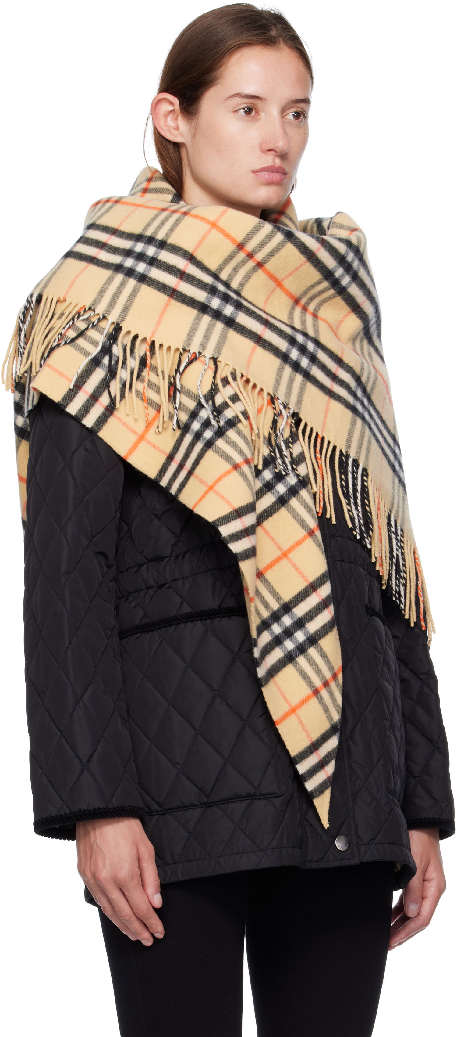 Tørklæde Burberry Burberry Check Wool Cashmere Cape Beige | 8113128, 1
